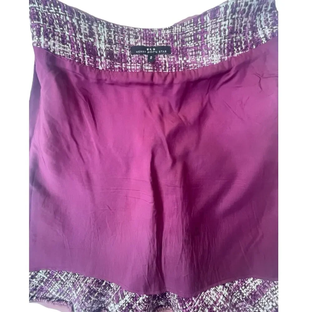 Heart Moon Star Purple Bouclé Tweed Mini Skirt Y2K A Line Fully Lined Size 0